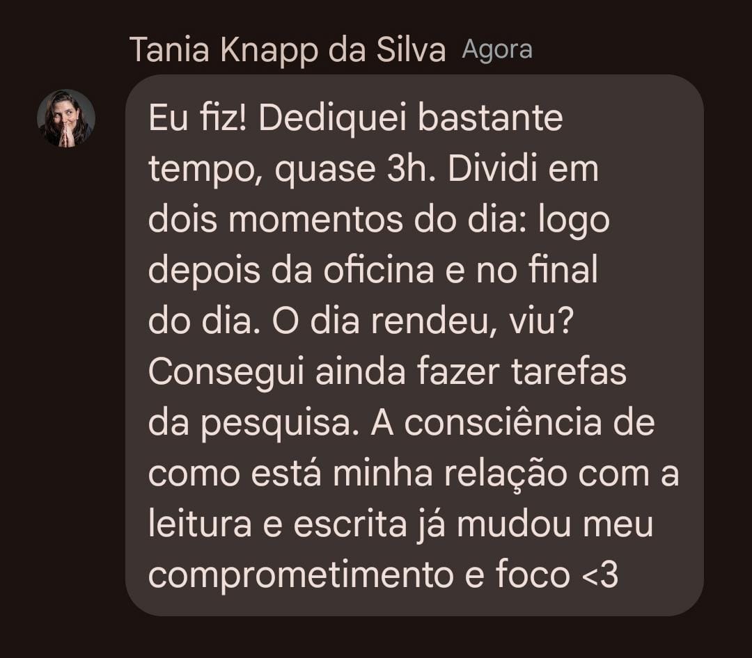 Depoimento 2 de aluna da Oficina