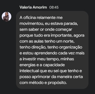 Depoimento 3 de aluna da Oficina