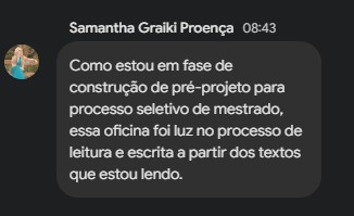 Depoimento 8 de aluna da Oficina