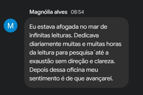 Depoimento 10 de aluna da Oficina